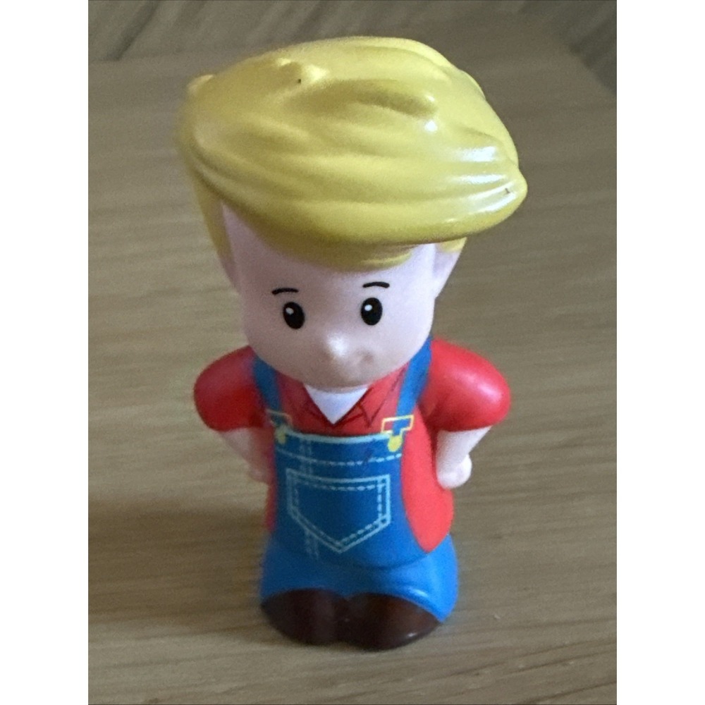 2012 Fisher Price Little People EDDIE FARMER Boy Overalls‎ Blonde Farm Barnyard
